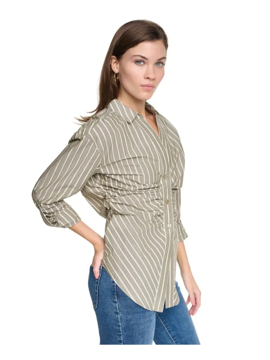 Рубашка с защипами и полосатым принтом, с рукавом 3/4 DKNY Jeans — изображение 3 из 8, зеленый