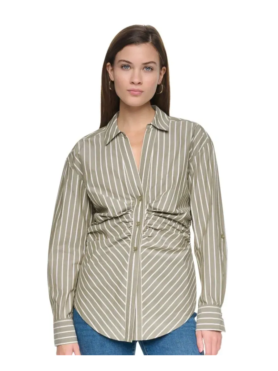 Рубашка с защипами и полосатым принтом, с рукавом 3/4 DKNY Jeans — изображение 4 из 8, зеленый