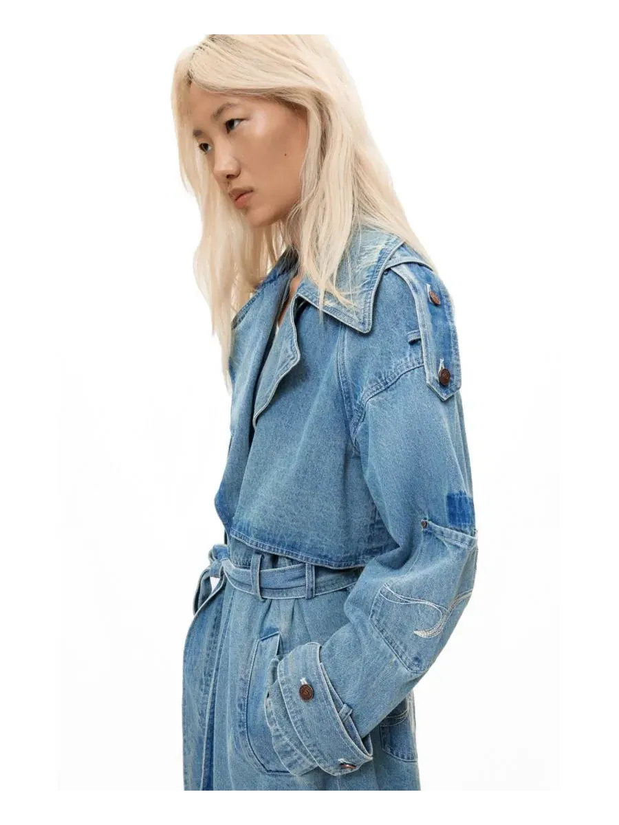 Длинное джинсовое пальто-тренч Desigual — изображение 3 из 5, синий