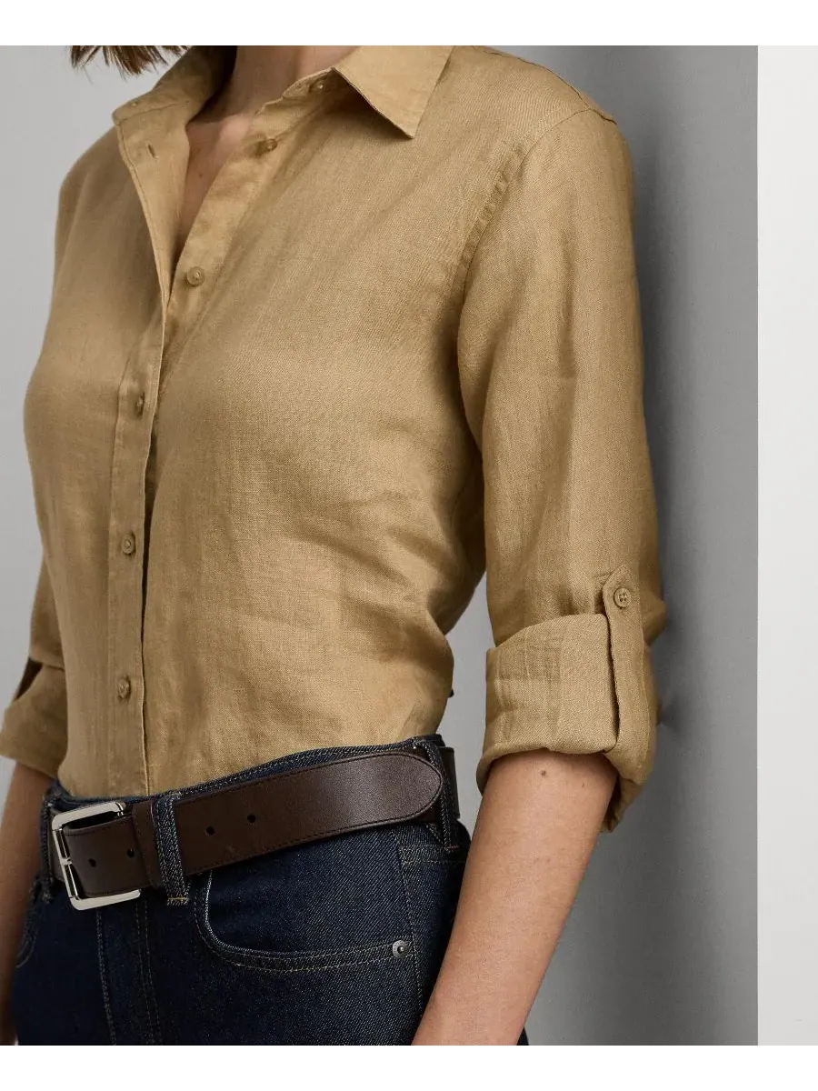 Женская рубашка с острым воротником и планкой на пуговицах Lauren Ralph Lauren — изображение 8 из 10, хаки
