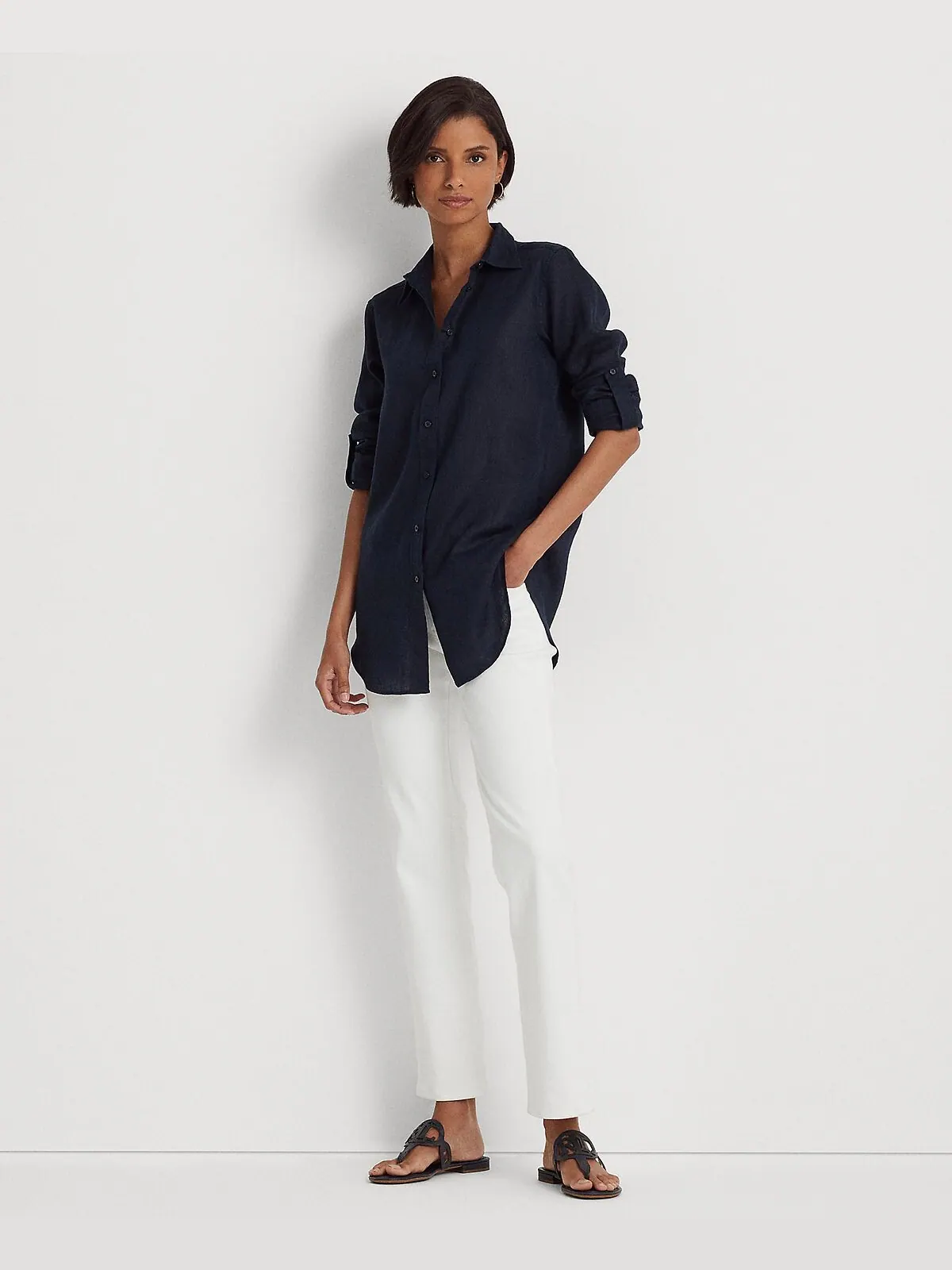 Льняная рубашка Lauren Ralph Lauren — изображение 4 из 4, темно-синий