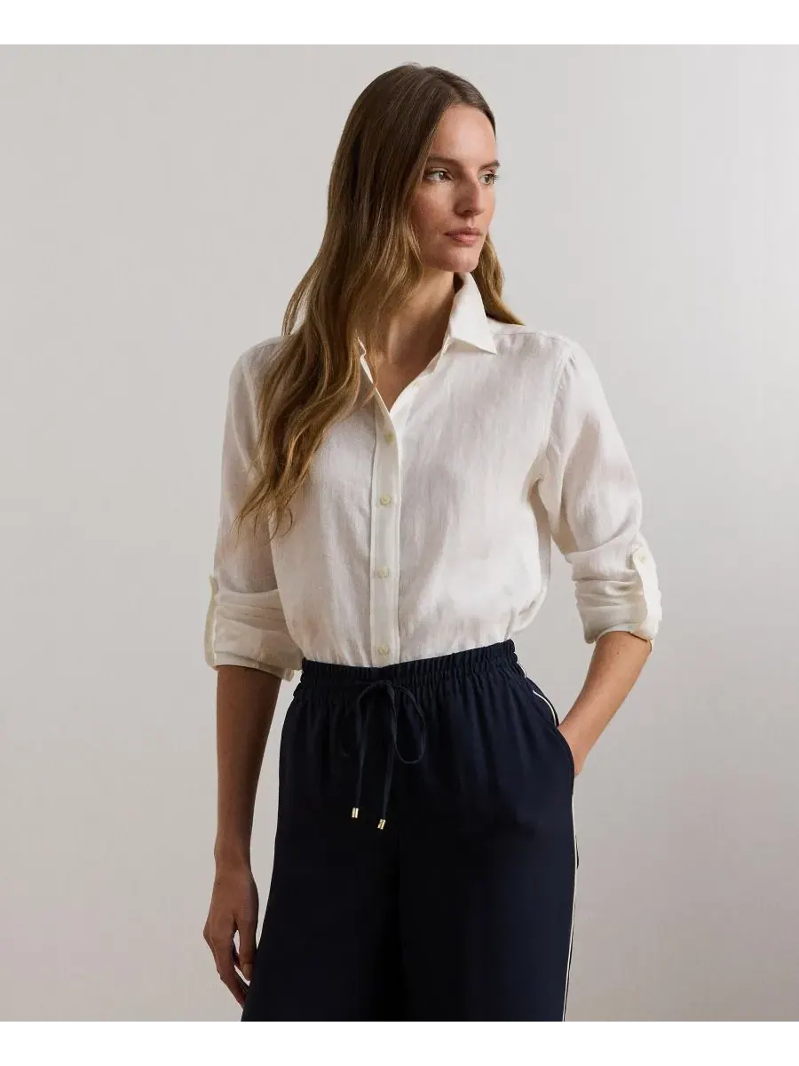 Женская рубашка с острым воротником и планкой на пуговицах Lauren Ralph Lauren — изображение 1 из 10, белый