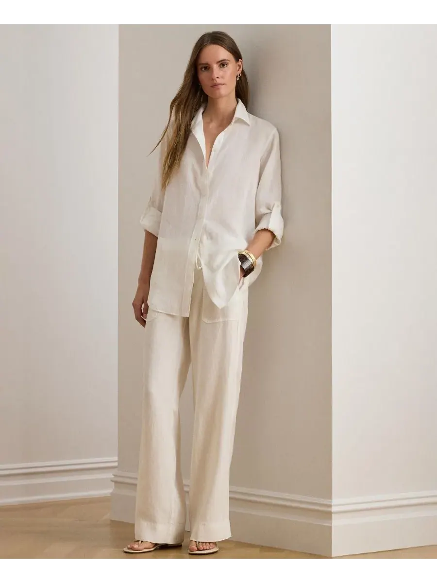 Женская рубашка с острым воротником и планкой на пуговицах Lauren Ralph Lauren — изображение 6 из 10, белый