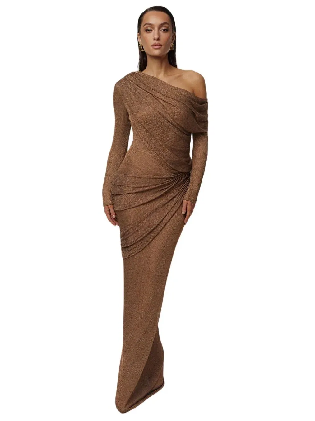 Женский боди-комбинезон Opulent Metallic с длинным рукавом JLUXLABEL — изображение 2 из 8, коричневый