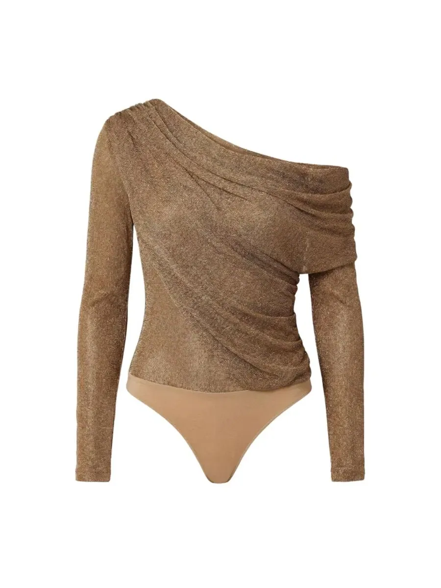 Женский боди-комбинезон Opulent Metallic с длинным рукавом JLUXLABEL — изображение 3 из 8, коричневый