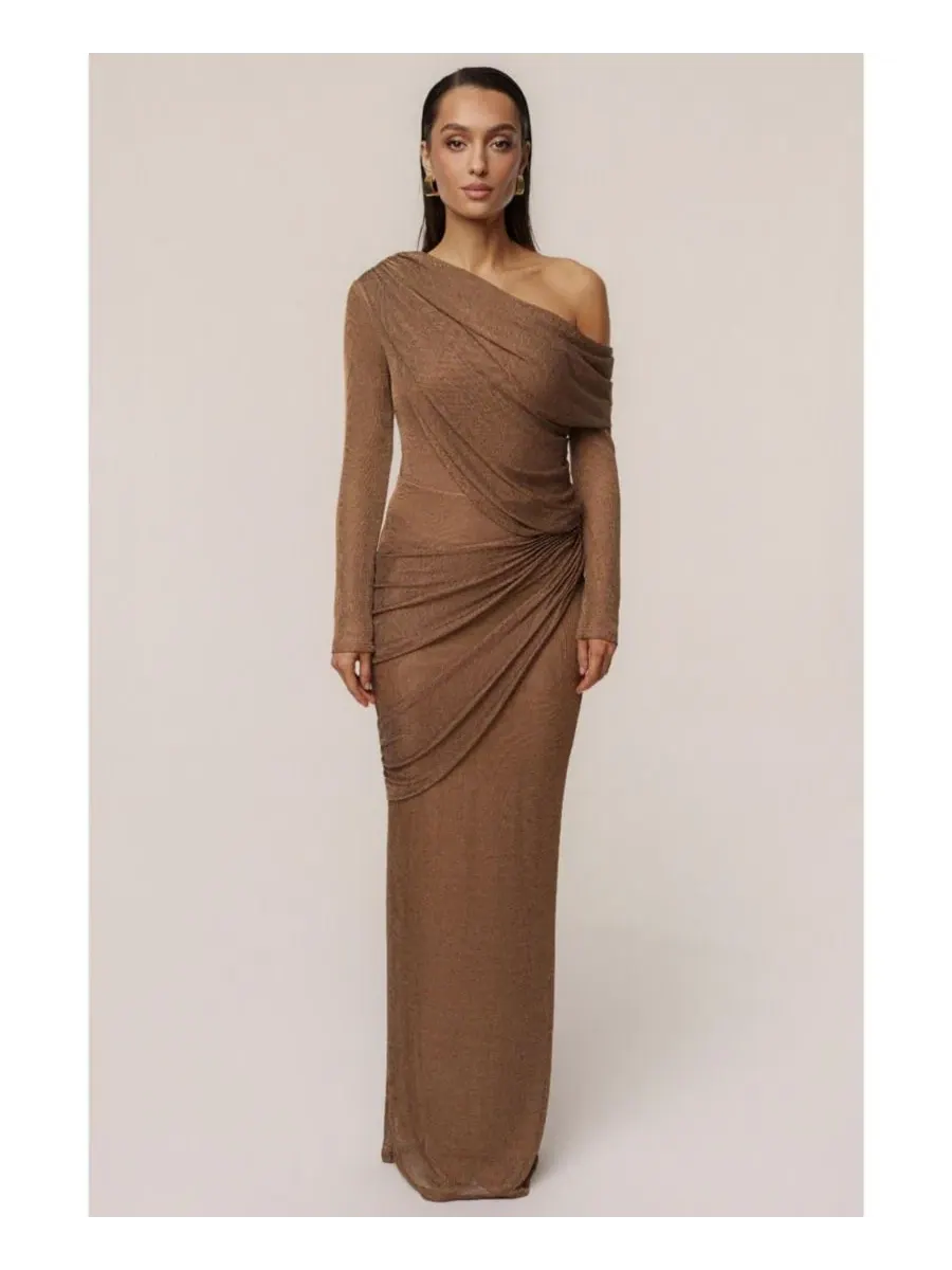 Женский боди-комбинезон Opulent Metallic с длинным рукавом JLUXLABEL — изображение 4 из 8, коричневый