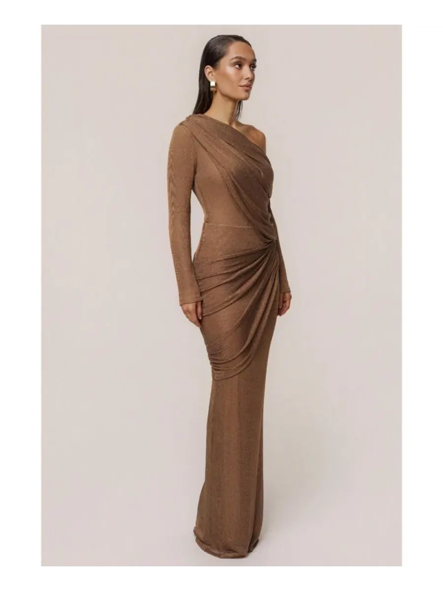 Женский боди-комбинезон Opulent Metallic с длинным рукавом JLUXLABEL — изображение 5 из 8, коричневый