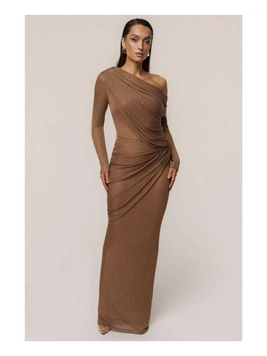 Женский боди-комбинезон Opulent Metallic с длинным рукавом JLUXLABEL — изображение 8 из 8, коричневый