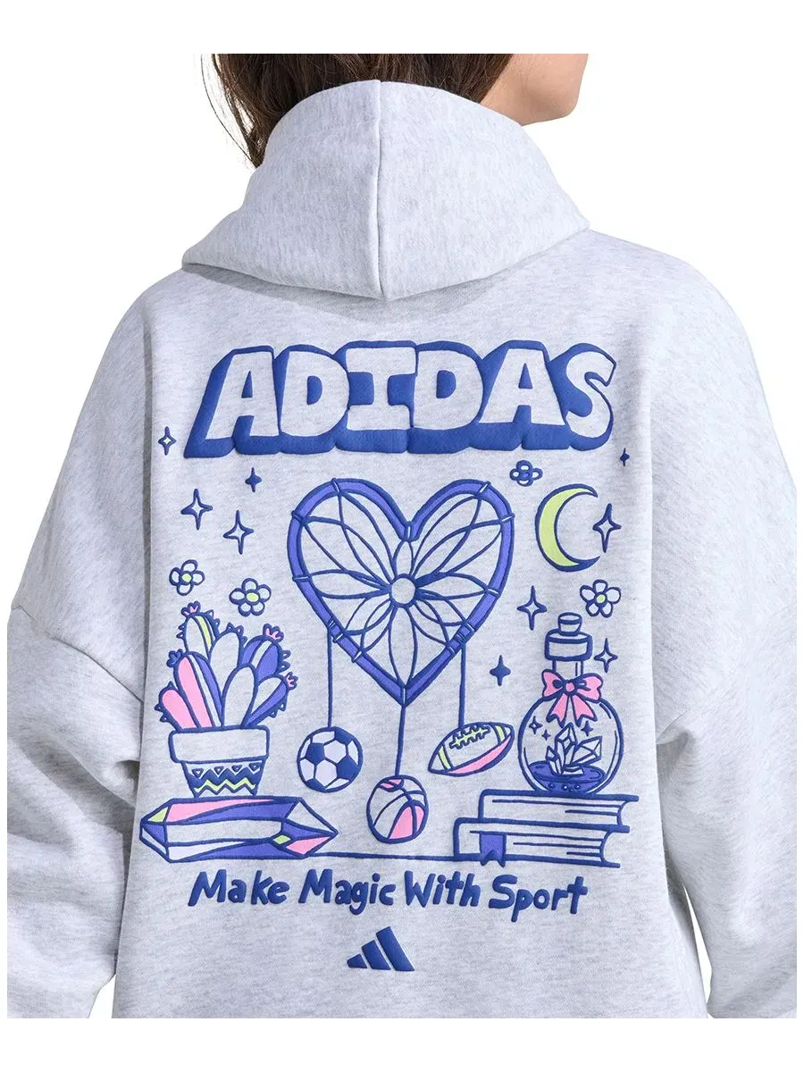 Худи с флисом с длинным рукавом, с принтом adidas — изображение 3 из 5, светлый серый