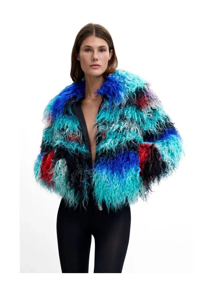 Длинное пальто из искусственного меха с принтом, модель Lacroix Desigual