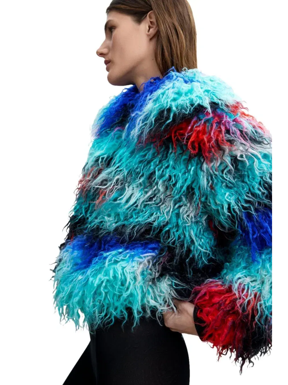 Длинное пальто из искусственного меха с принтом, модель Lacroix Desigual — изображение 3 из 6, мульти