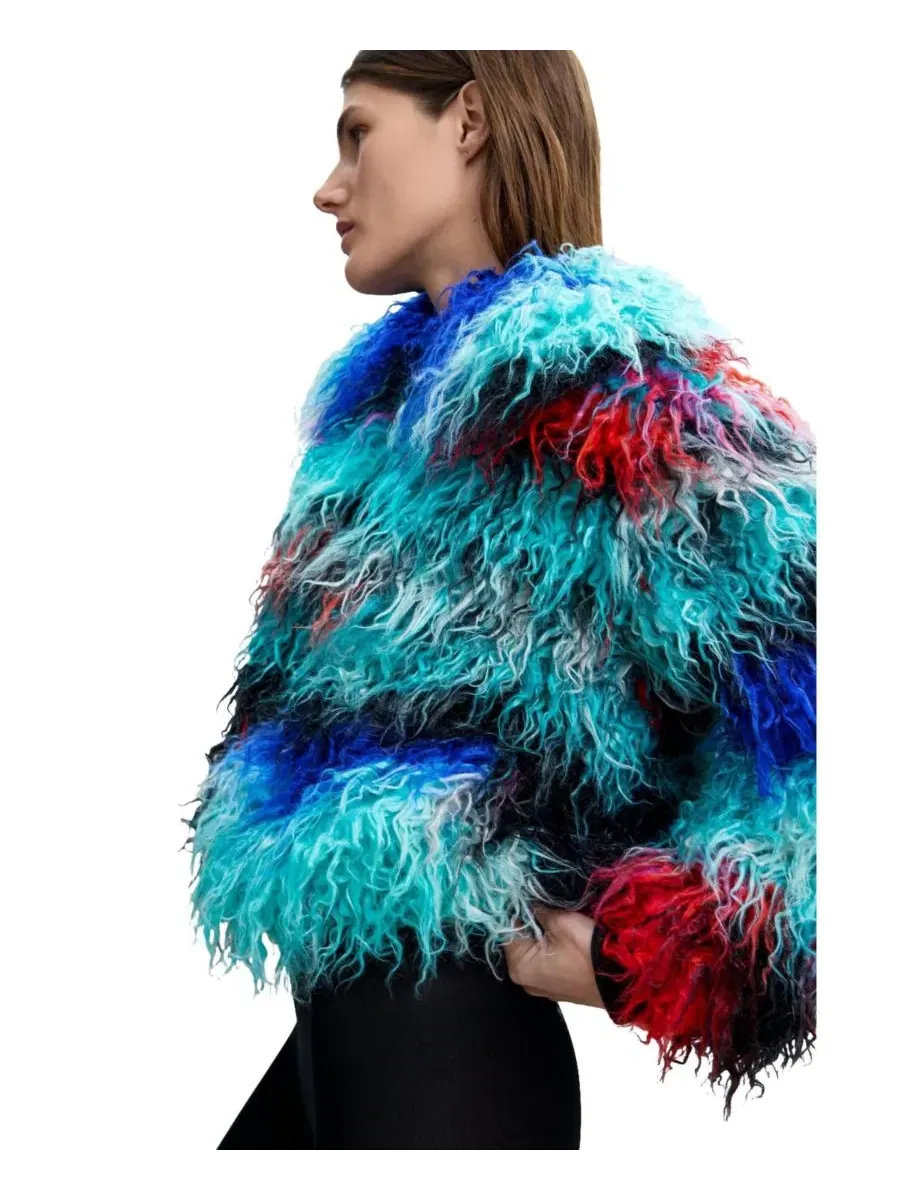 Длинное пальто из искусственного меха с принтом, модель Lacroix Desigual — изображение 4 из 6, мульти
