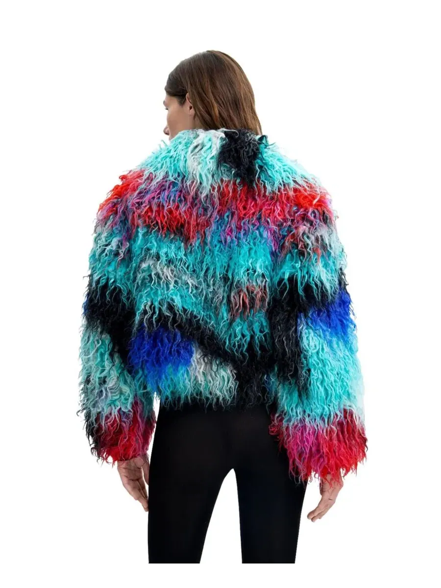 Длинное пальто из искусственного меха с принтом, модель Lacroix Desigual — изображение 5 из 6, мульти