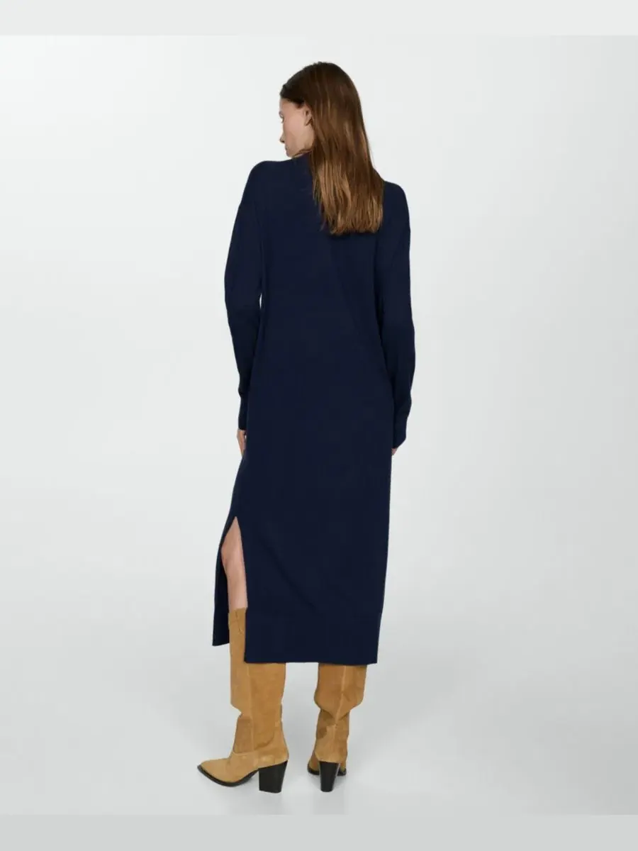 Платье оверсайз с высоким воротником, с разрезом по бокам, модель Round-Neck Knitted MANGO — изображение 3 из 13