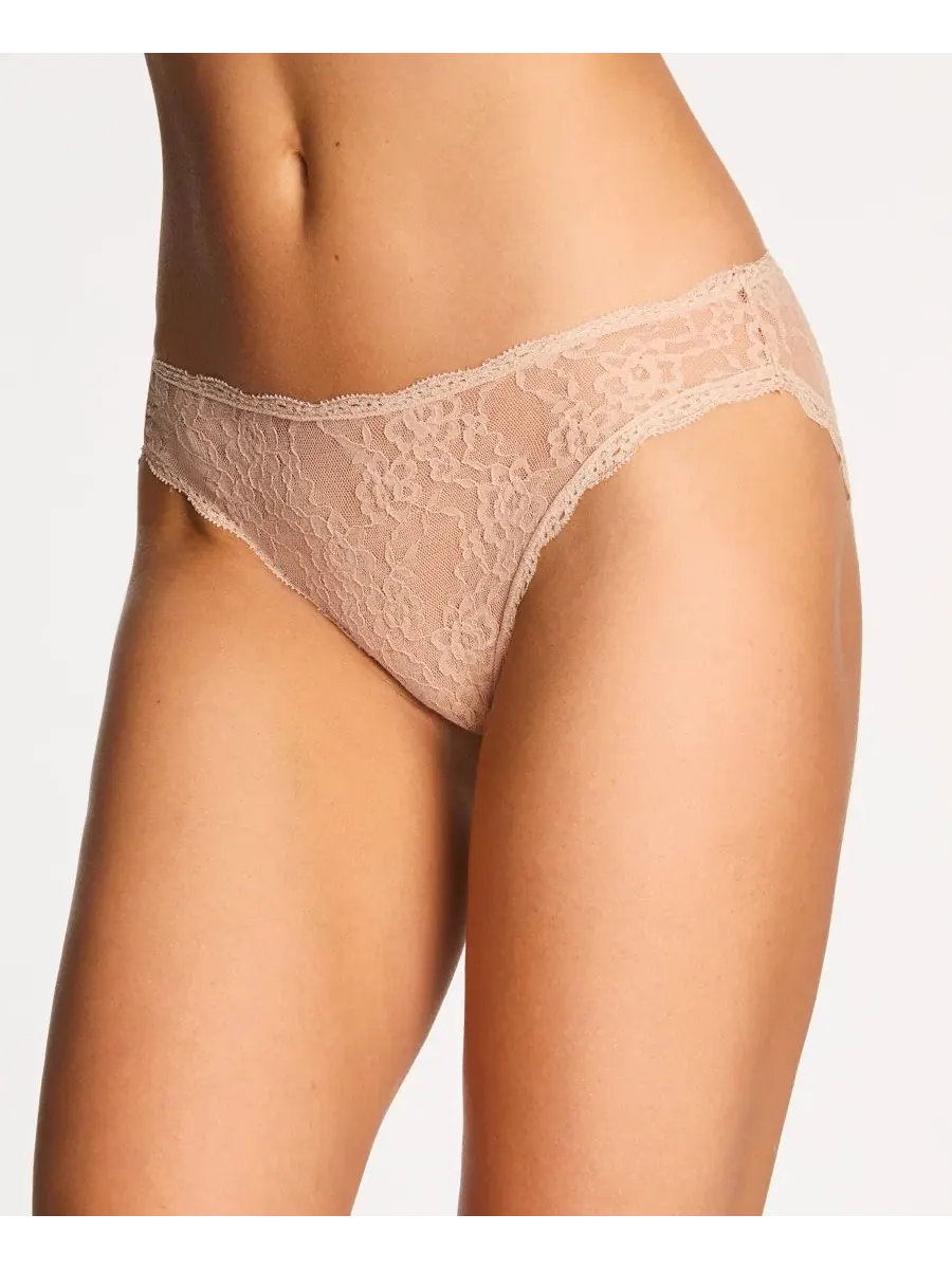 Трусы с высокой посадкой с кружевным цветочным принтом, модель Floral Lace, бренд b.tempt'd — изображение 3 из 5, бежевый