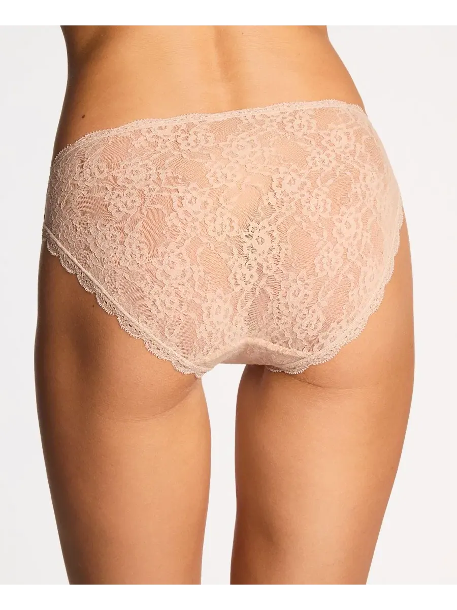 Трусы с высокой посадкой с кружевным цветочным принтом, модель Floral Lace, бренд b.tempt'd — изображение 4 из 5, бежевый