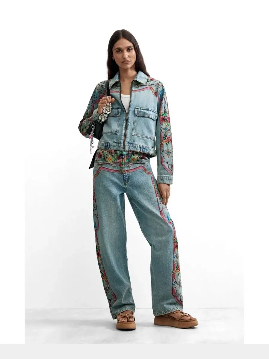 Джинсовая куртка с вышивкой и принтом Desigual — изображение 2 из 3, светлый синий