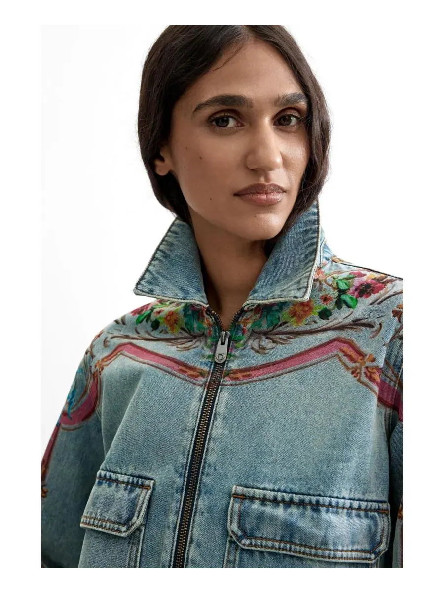 Джинсовая куртка с вышивкой и принтом Desigual — изображение 3 из 3, светлый синий