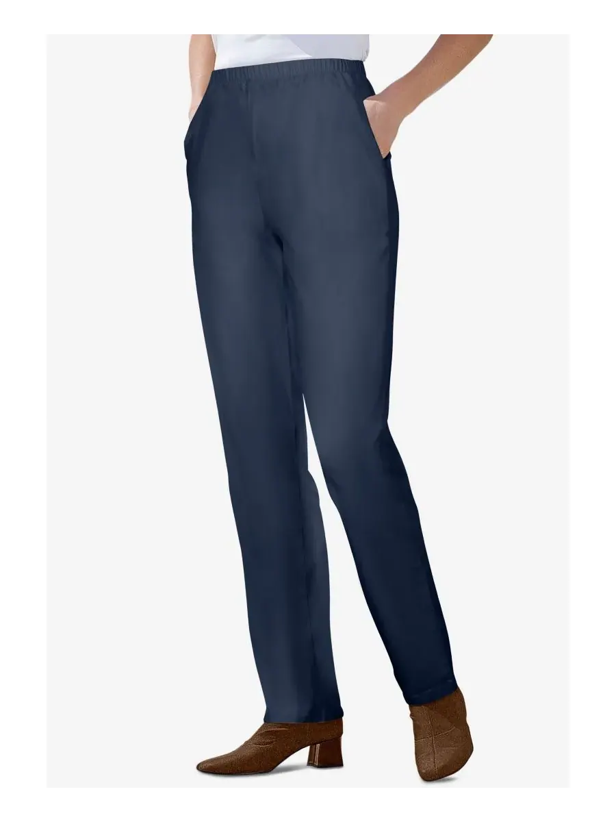Женские джинсы Within Straight Leg Fineline Pull-On Stretch Denim Woman Within — изображение 2 из 3, темно-синий