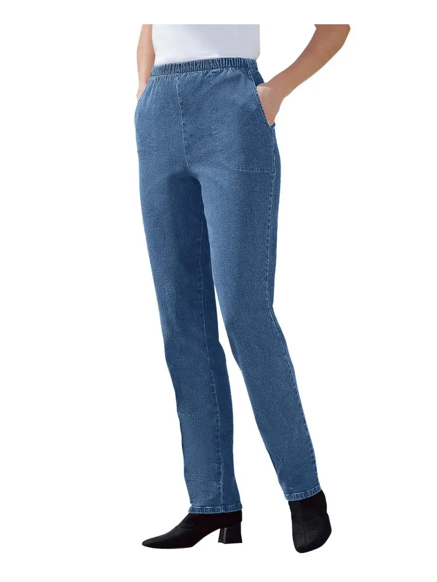 Женские джинсы Within Straight Leg Fineline Pull-On Stretch Denim Woman Within — изображение 1 из 3, синий