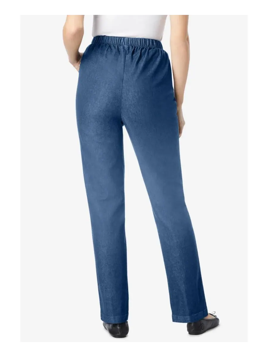 Женские джинсы Within Straight Leg Fineline Pull-On Stretch Denim Woman Within — изображение 2 из 3, синий