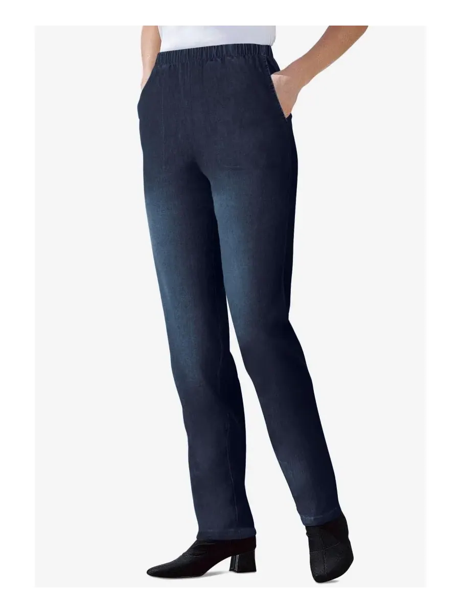 Женские джинсы Within Straight Leg Fineline Pull-On Stretch Denim Woman Within — изображение 2 из 3, индиго