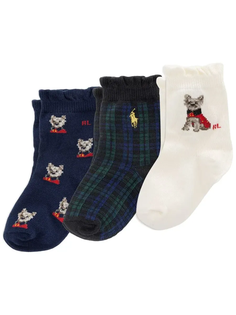 Комплект детских носков с рюшами, с принтом йоркширского терьера, 3 пары Polo Ralph Lauren