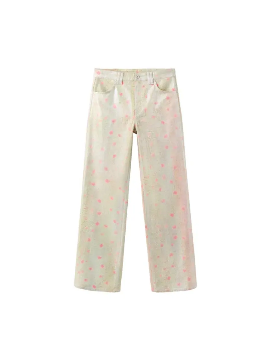Джинсы прямого кроя с фольгированным принтом, модель Foil-Printed Straight Mid-Rise MANGO