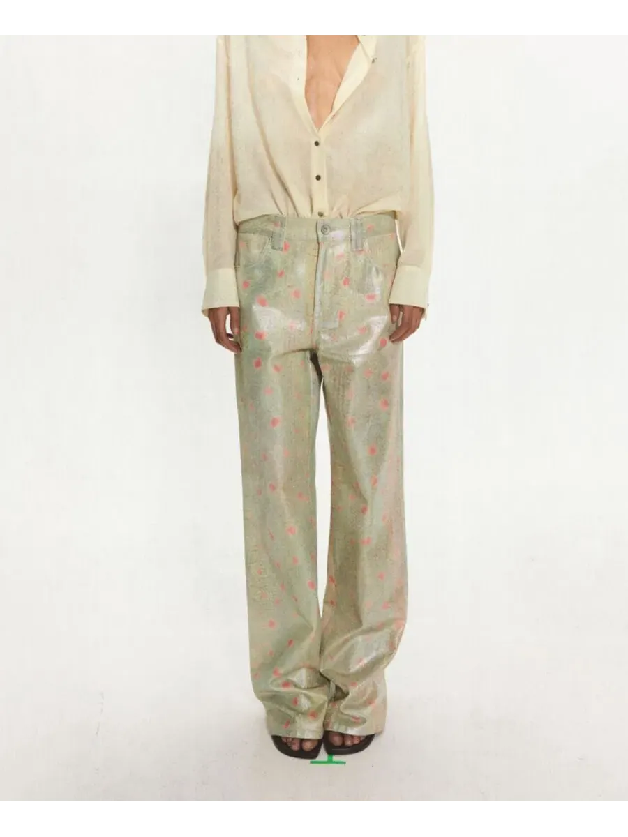 Джинсы прямого кроя с фольгированным принтом, модель Foil-Printed Straight Mid-Rise MANGO — изображение 3 из 7, серебряный