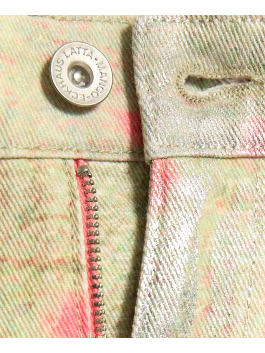 Джинсы прямого кроя с фольгированным принтом, модель Foil-Printed Straight Mid-Rise MANGO — изображение 6 из 7, серебряный