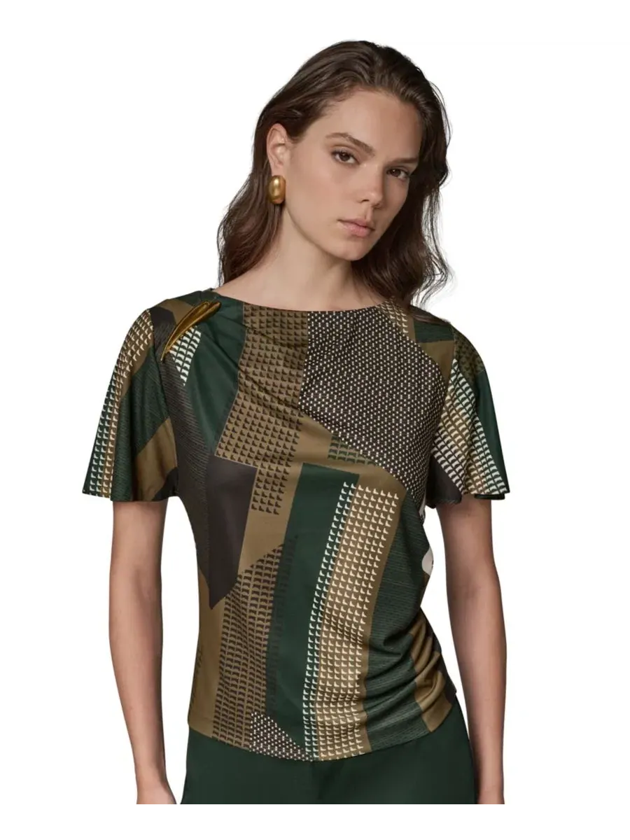 Женский топ с принтом, лодочка, с коротким рукавом-колокол Donna Karan New York