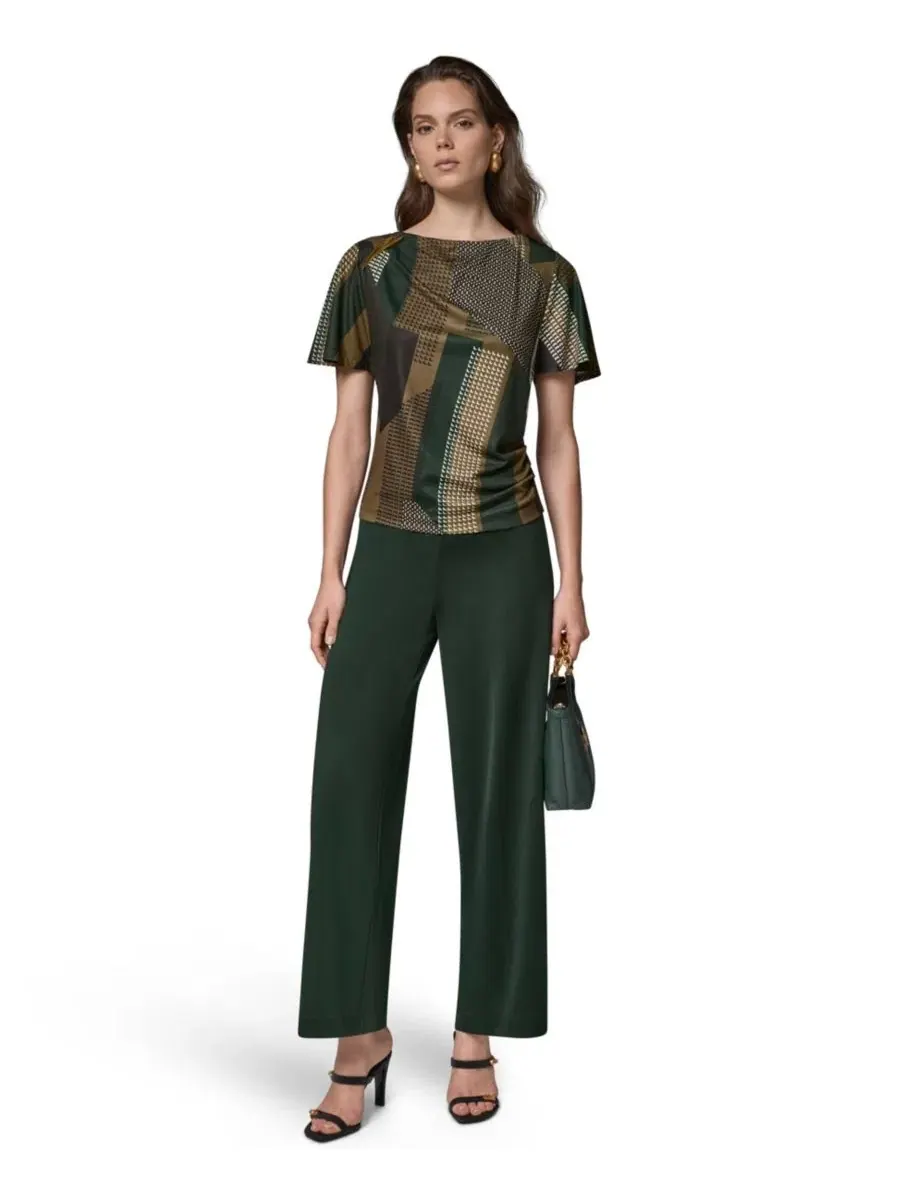 Женский топ с принтом, лодочка, с коротким рукавом-колокол Donna Karan New York — изображение 2 из 8, оливковый/черный