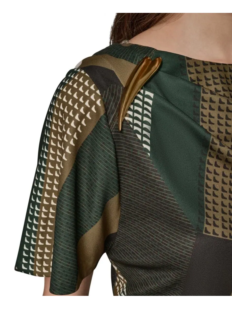 Женский топ с принтом, лодочка, с коротким рукавом-колокол Donna Karan New York — изображение 8 из 8, оливковый/черный