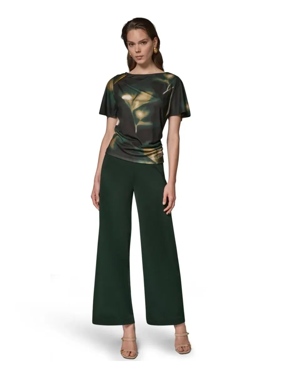 Женский топ с принтом и горловиной-лодочкой Donna Karan New York — изображение 2 из 9, оливковый мульти