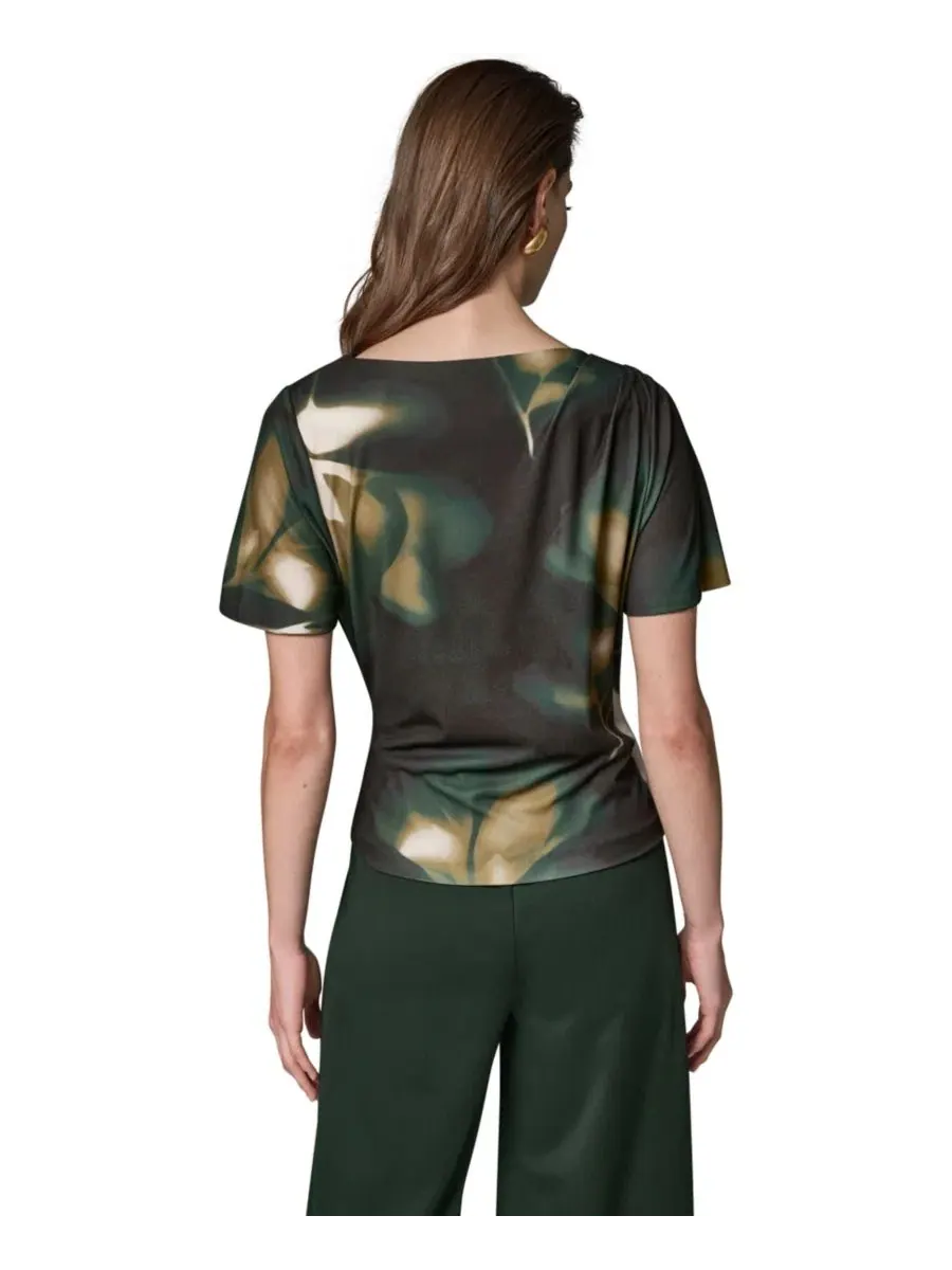 Женский топ с принтом и горловиной-лодочкой Donna Karan New York — изображение 5 из 9, оливковый мульти