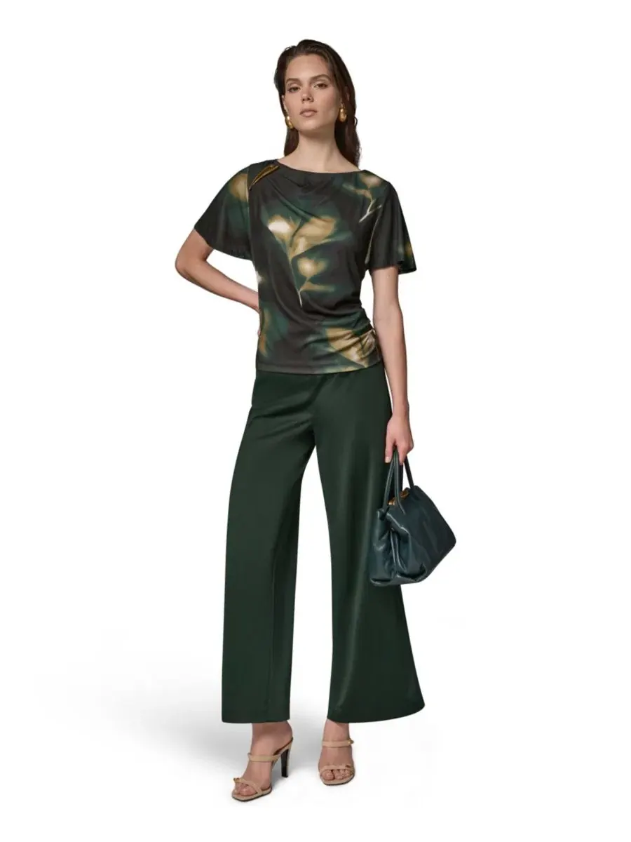 Женский топ с принтом и горловиной-лодочкой Donna Karan New York — изображение 6 из 9, оливковый мульти