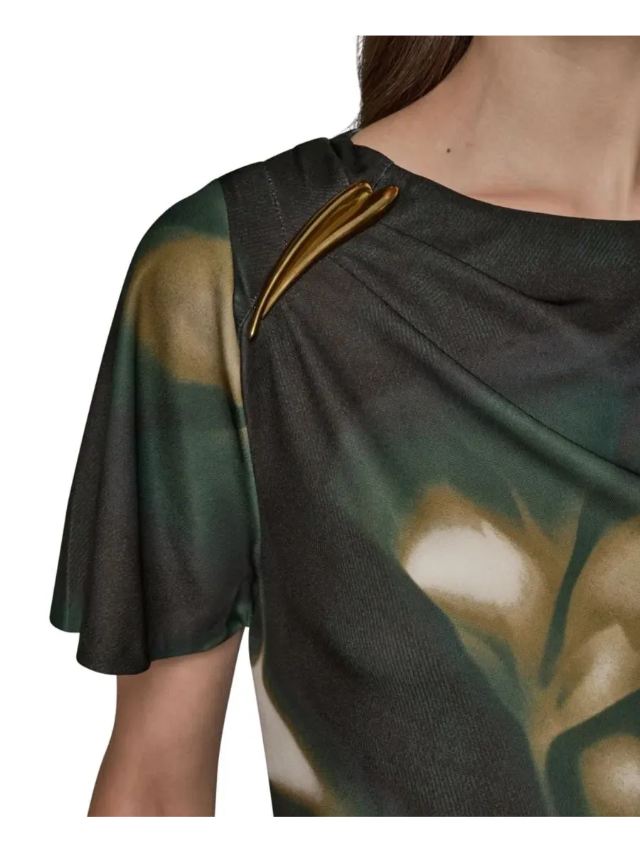 Женский топ с принтом и горловиной-лодочкой Donna Karan New York — изображение 8 из 9, оливковый мульти