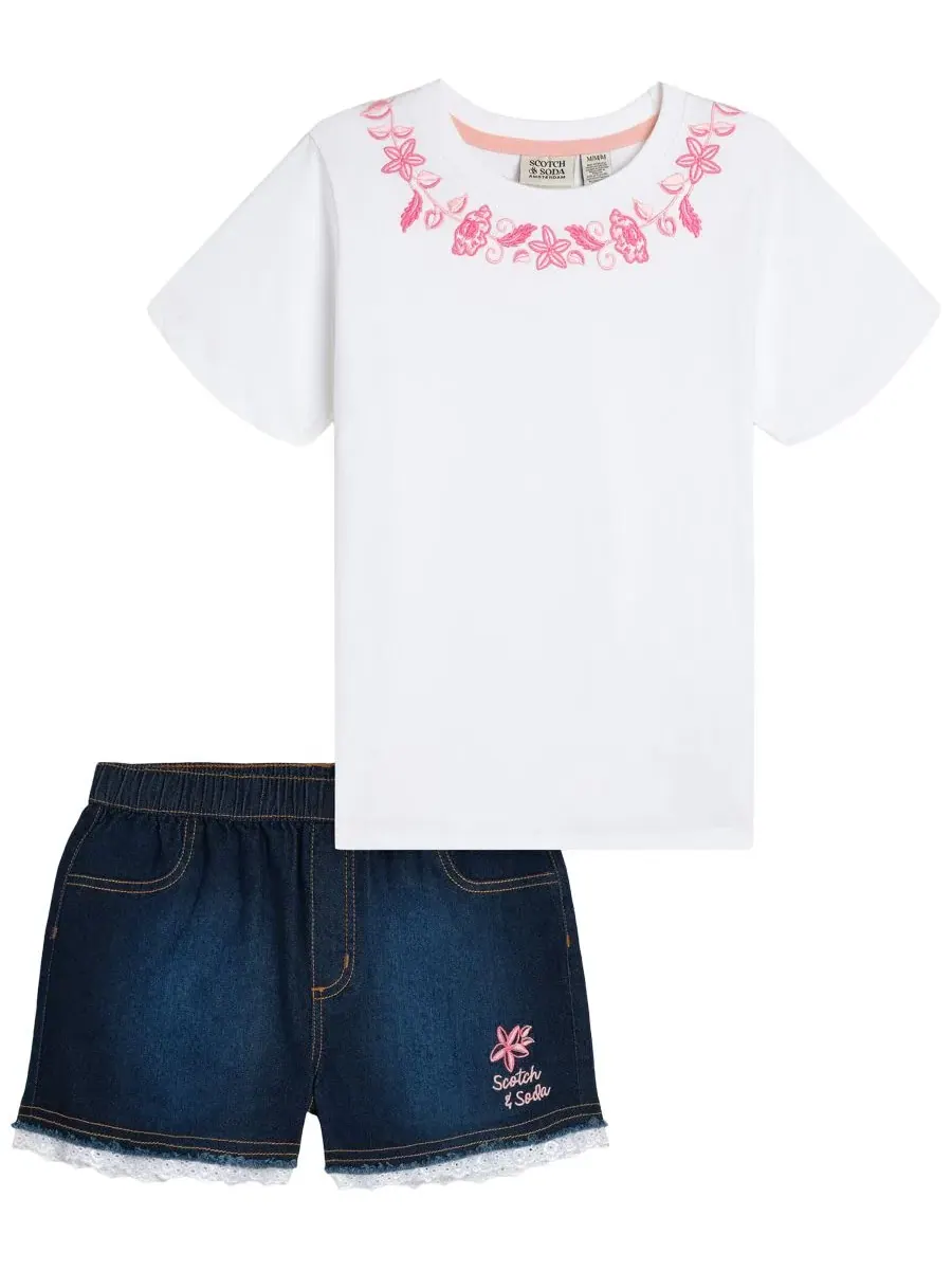 Комплект из футболки и шорт, с цветочной вышивкой SCOTCH & SODA