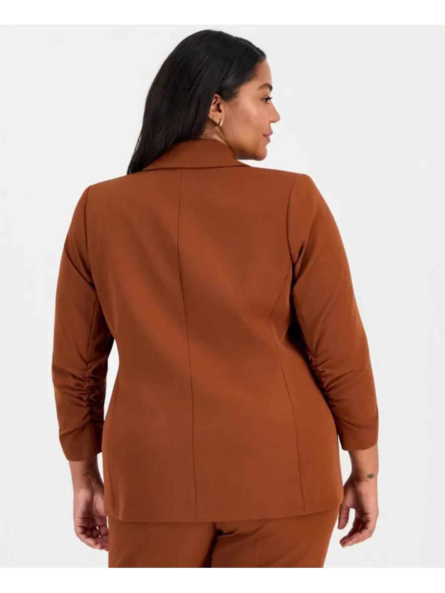 Жакет с асимметричным кроем и рукавами три четверти Peplum Tahari ASL — изображение 3 из 4, корица