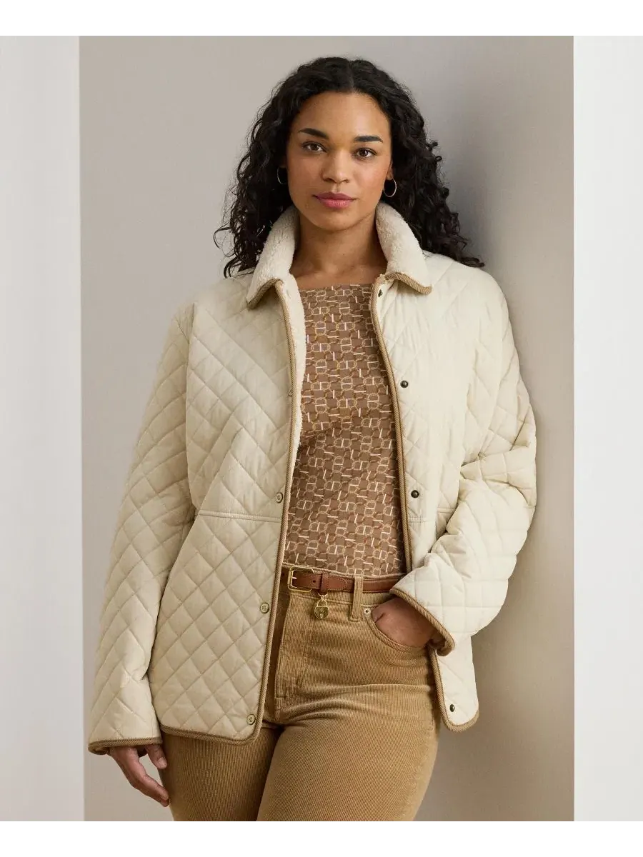 Стеганая куртка с воротником из искусственного меха Plus Size Lauren Ralph Lauren — изображение 1 из 5, кремовый