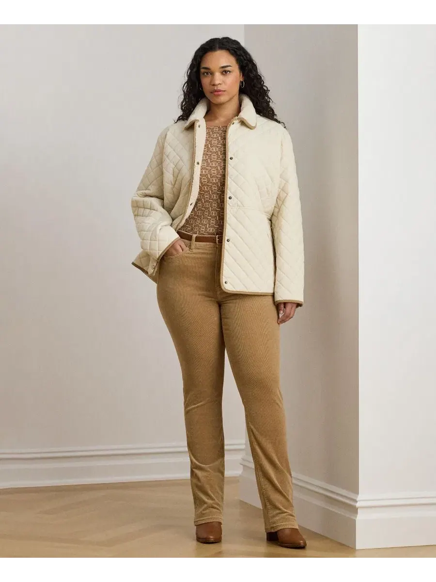 Стеганая куртка с воротником из искусственного меха Plus Size Lauren Ralph Lauren — изображение 2 из 5, кремовый