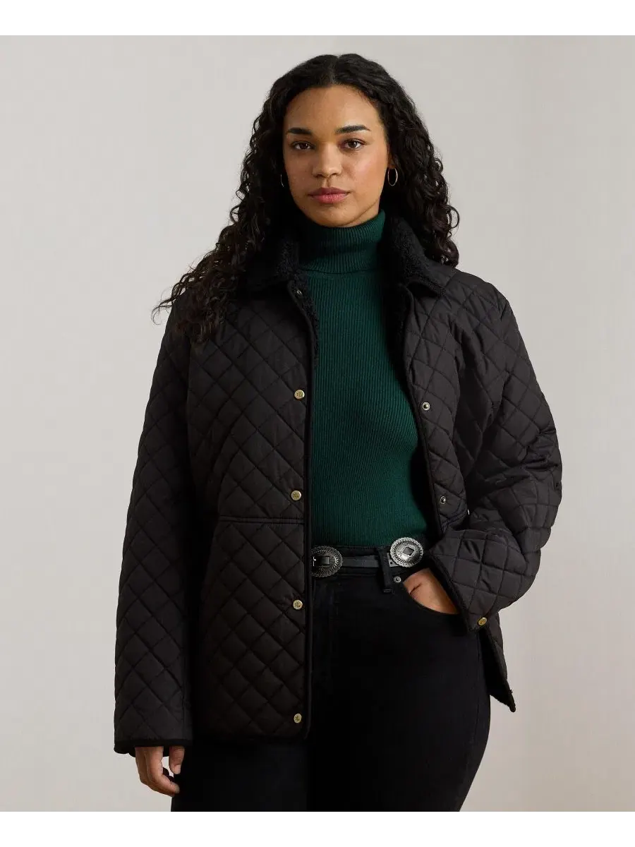 Стеганая куртка с воротником из искусственного меха, Plus Size Lauren Ralph Lauren — изображение 1 из 5, черный