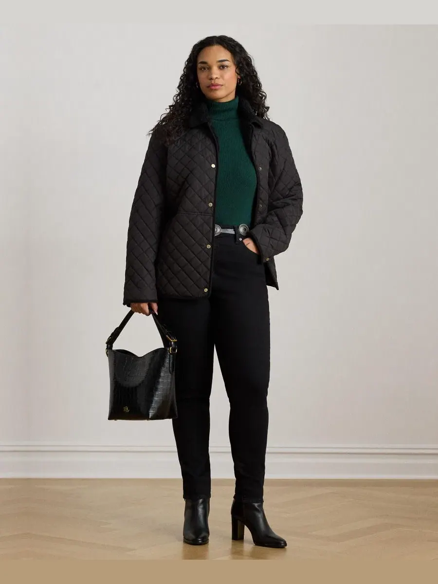 Стеганая куртка с воротником из искусственного меха, Plus Size Lauren Ralph Lauren — изображение 2 из 5, черный
