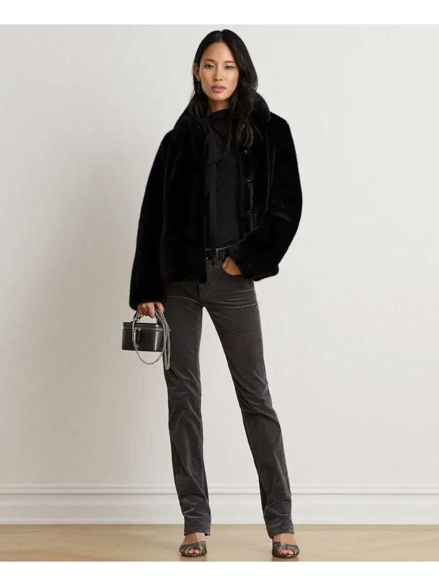 Пальто из искусственного меха с воротником и подкладкой Lauren Ralph Lauren — изображение 2 из 5, черный