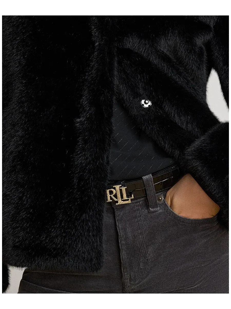 Пальто из искусственного меха с воротником и подкладкой Lauren Ralph Lauren — изображение 5 из 5, черный