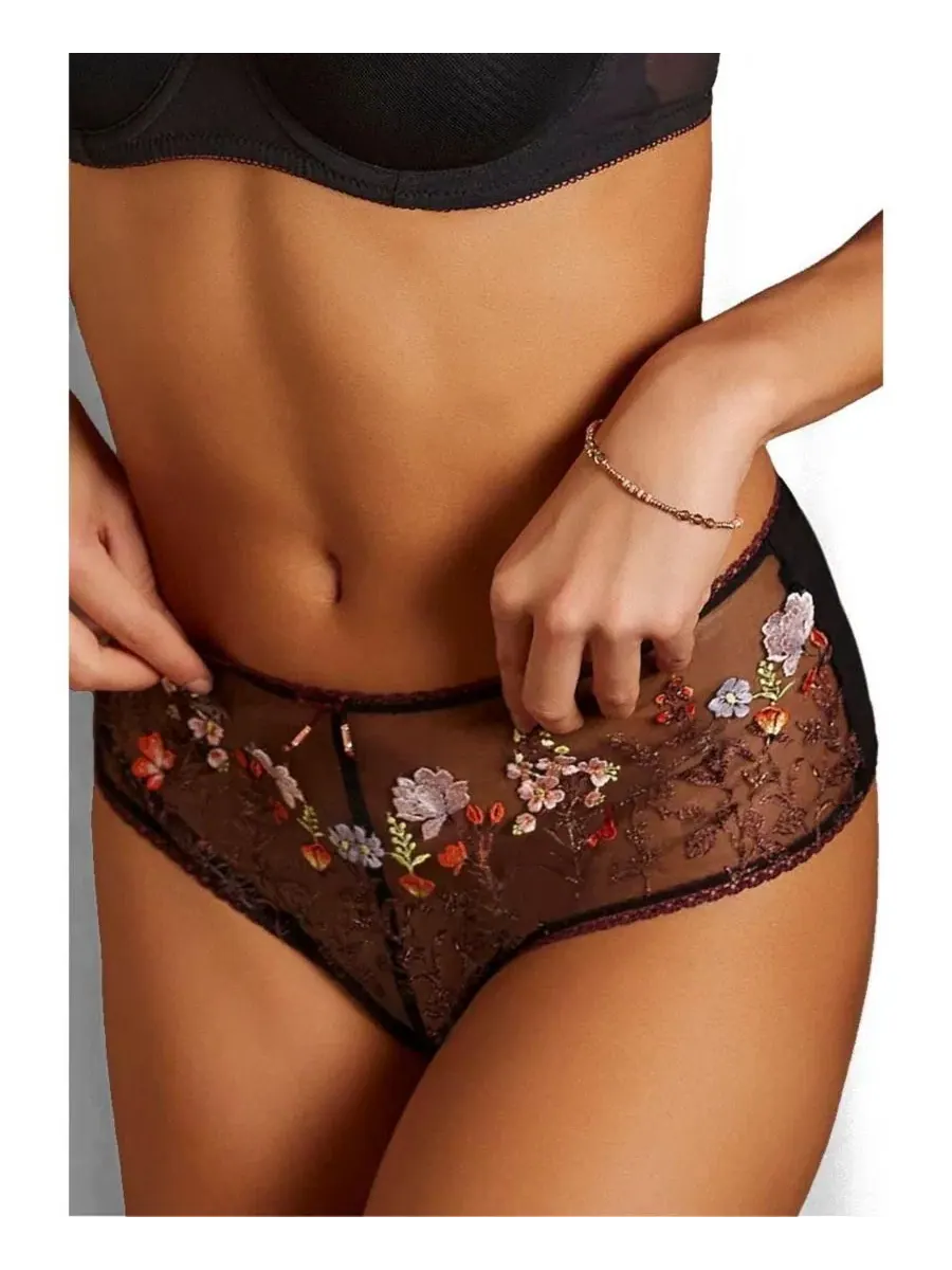 Трусы бикини с кружевной отделкой и вышивкой, Sheer Embroidered Floral Cheeky Panty LASCANA — изображение 3 из 7