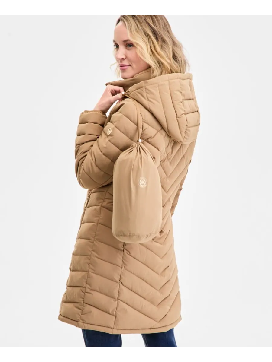 Женская пуховая куртка с капюшоном, размеры PXXS-XXL Michael Kors — изображение 2 из 5, бежевый