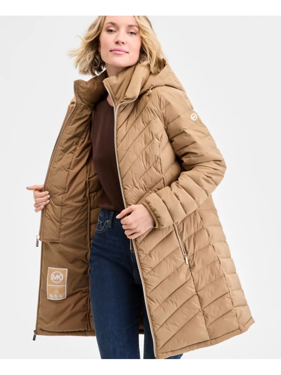 Женская пуховая куртка с капюшоном, размеры PXXS-XXL Michael Kors — изображение 3 из 5, бежевый