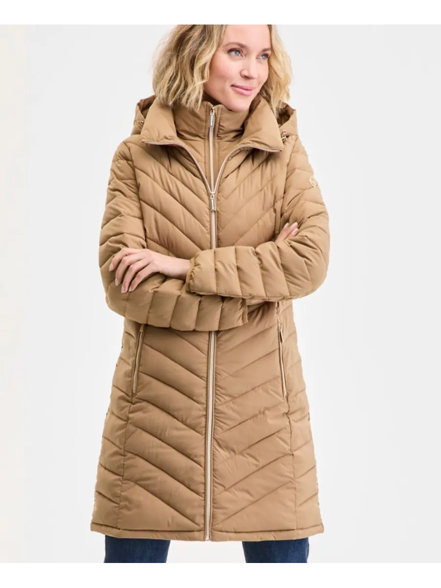 Женская пуховая куртка с капюшоном, размеры PXXS-XXL Michael Kors — изображение 4 из 5, бежевый