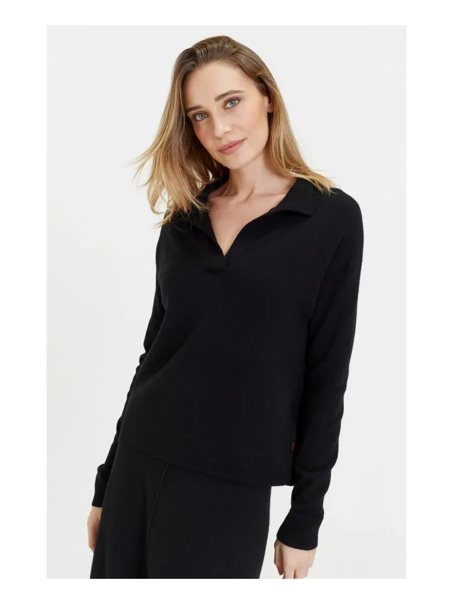 Женский свитер с V-образным вырезом и воротником из смеси шерсти и кашемира Chinti & Parker — изображение 1 из 4, черный